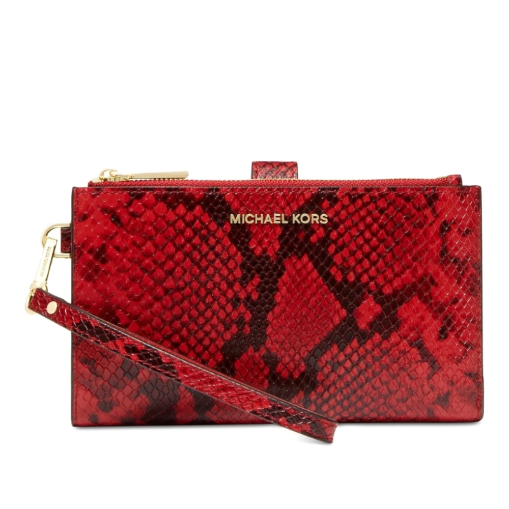 LIKE NEW MICHAEL Kors SET Karlie Crimson Logo Print Faux Snake Textured Leather - Picture 9 of 13